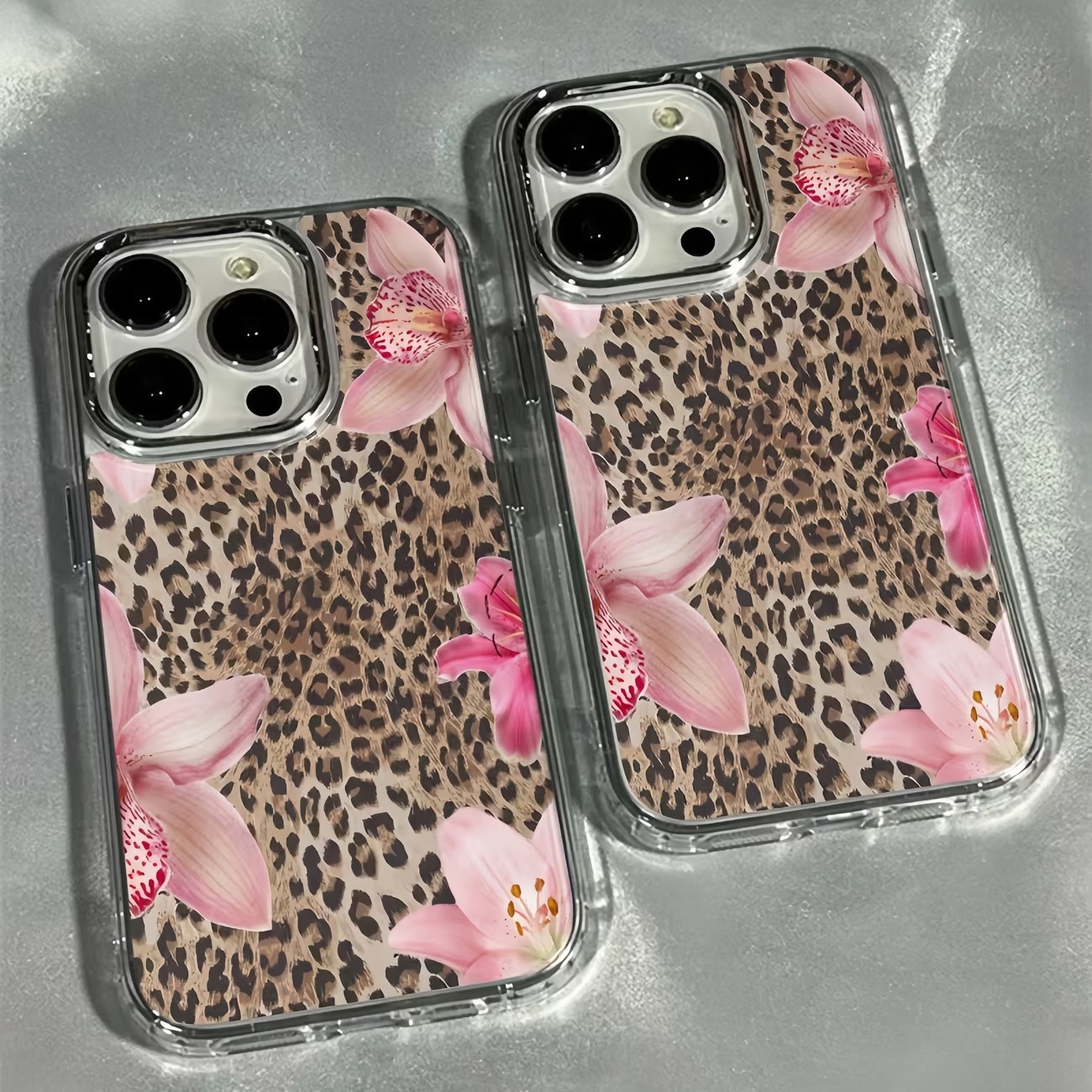 Phone Cases Aesthetic - Leopard Print Lily Flower Transparent Phone