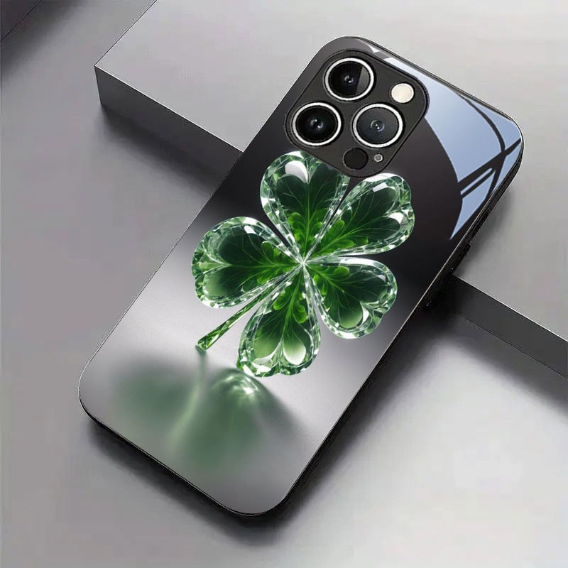 Phone Cases Aesthetic - Sparkly Crystal‑Four‑Leaf‑Clover Luck Aesthetic Phone Case