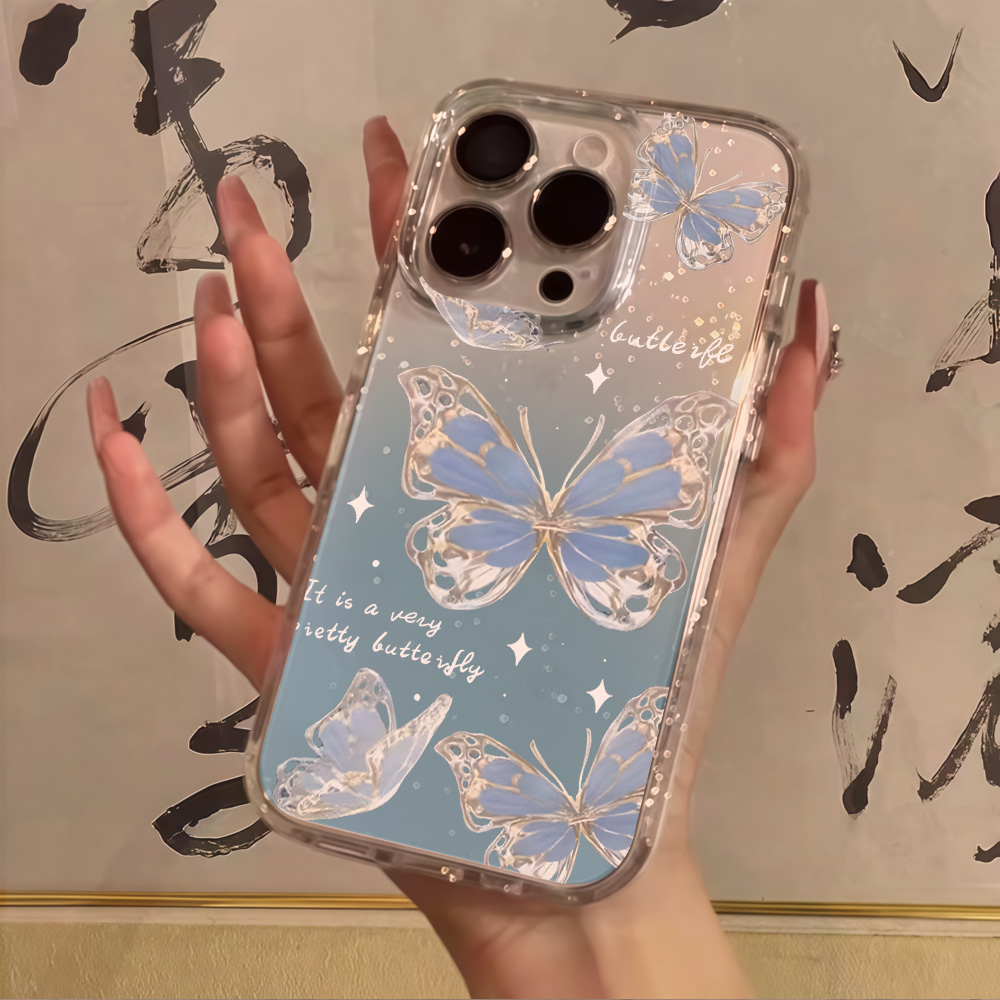 Luxury Blue Butterfly Clear Gl - Phone Cases Blue ulasan dan harga