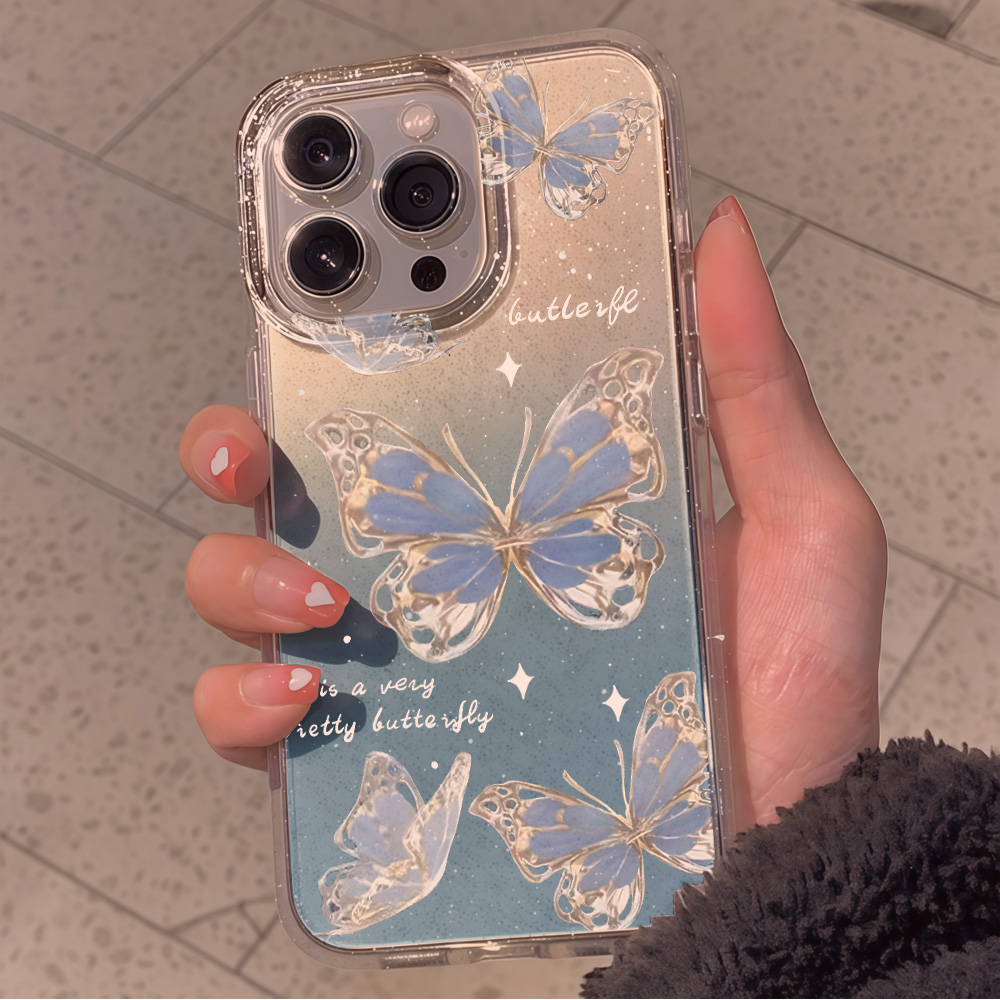 Luxury Blue Butterfly Clear Gl - Phone Cases Blue ulasan dan harga